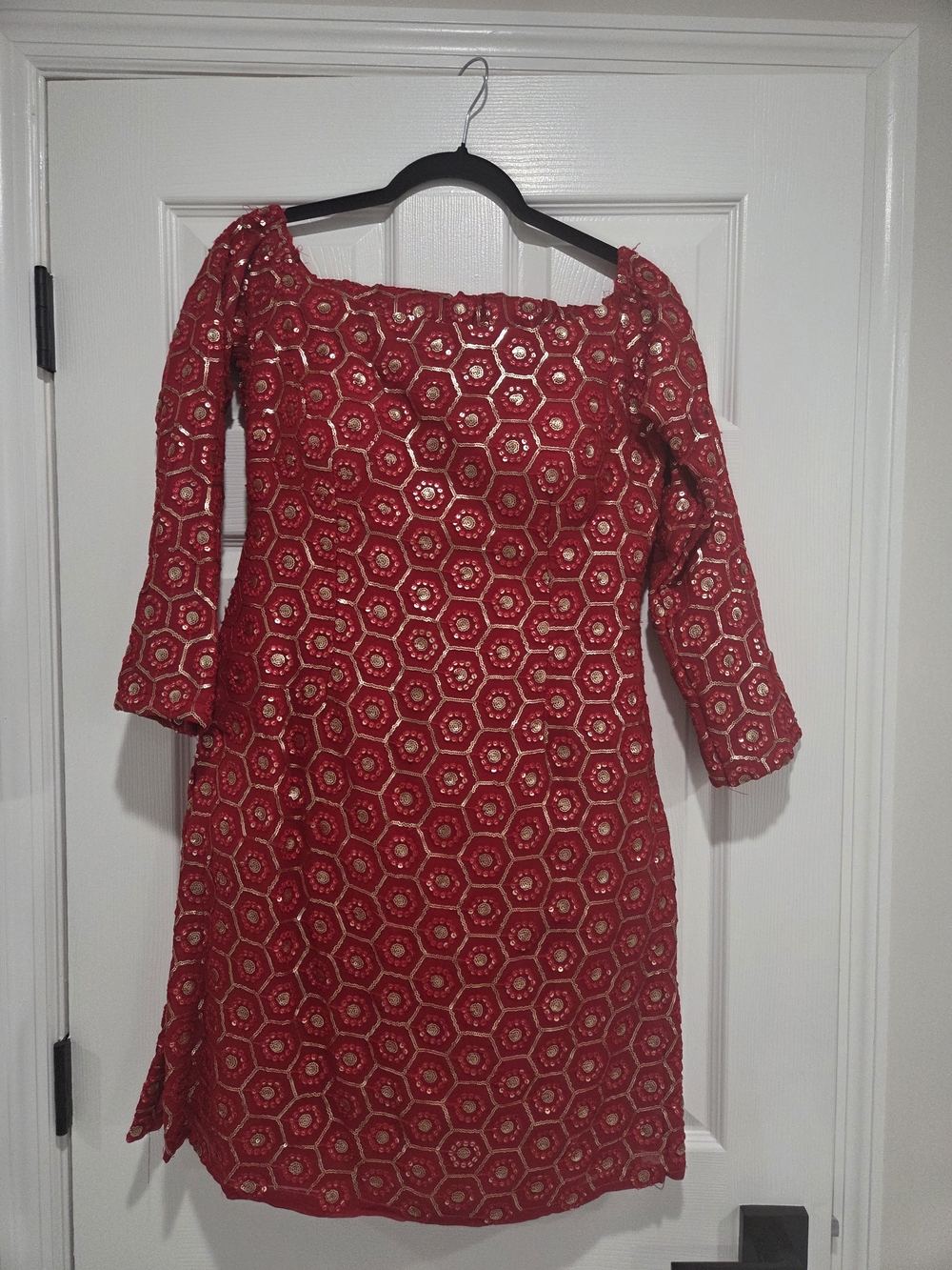Red Embroidered Sheath Dress - Women